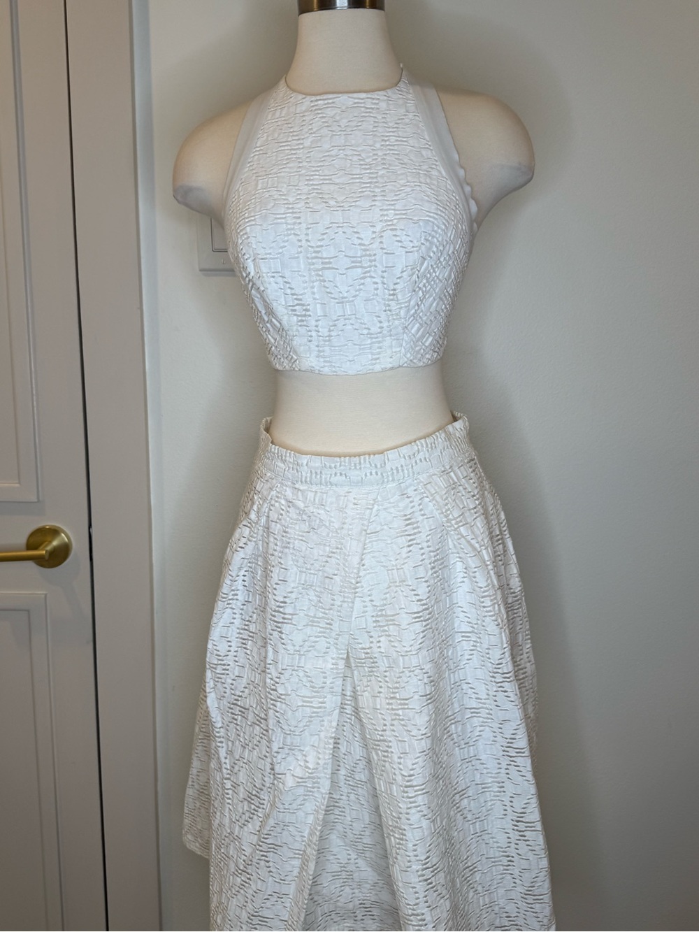Lulu's White Textured Two-Piece Crop Top and Skirt Set